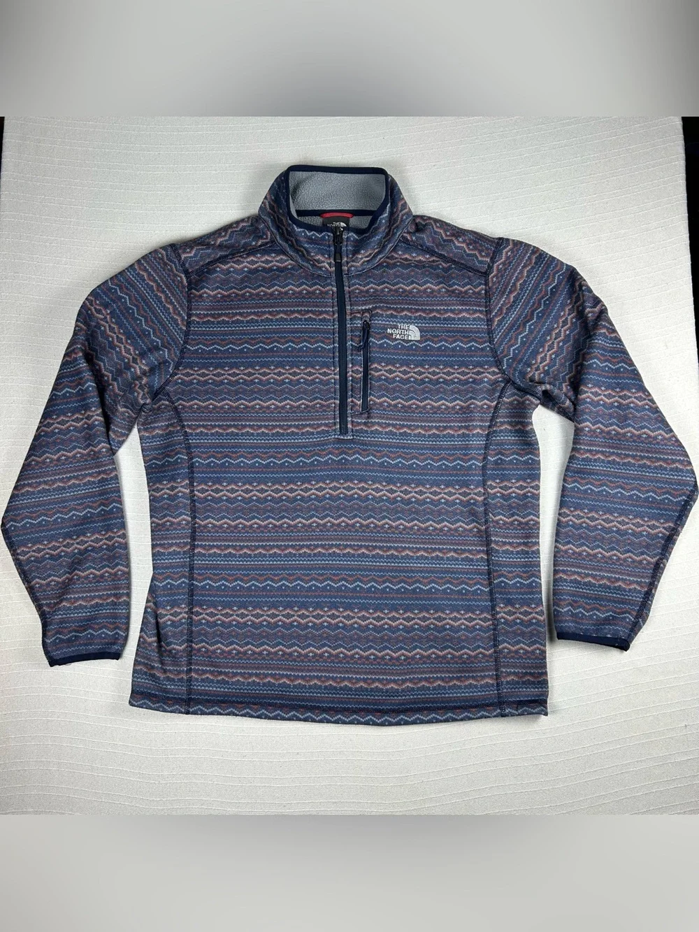 The North Face Men's L 1/4 Zip Fleece Pullover sweater Blue/Orange Aztec